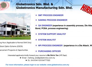 Globetronics Sdn. Bhd. & Globetronics Manufacturing Sdn. Bhd is Hiring!
