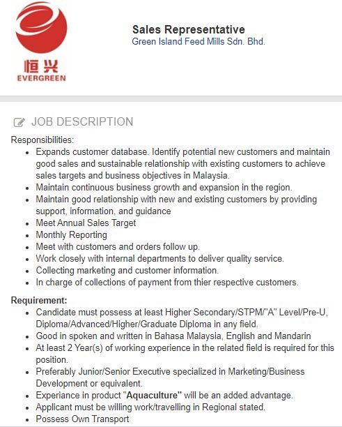 Sales Representative Penang Career Assistance And Talent Centre